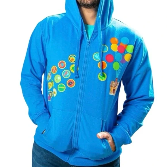Disney Pixar UP Mens 2XL Lootwear Exclusive Hoodie Full Zip Blue Sweatshirt - Picture 1 of 6